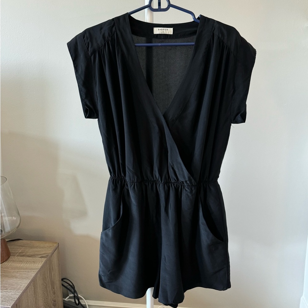 Aritizia Babaton Little Black Romper size Medium Silk Short with pockets